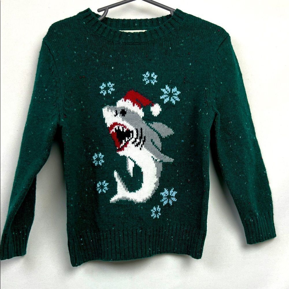 Tucker and Tate Green pinecone Jaws shark Holiday Sweater size 2 NWT